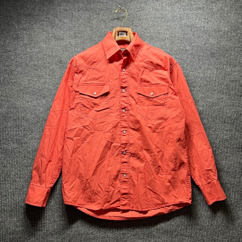 Roper Western Pearl Snap Shirt Mens Medium Orange Long Sleeve Cotton Rodeo
